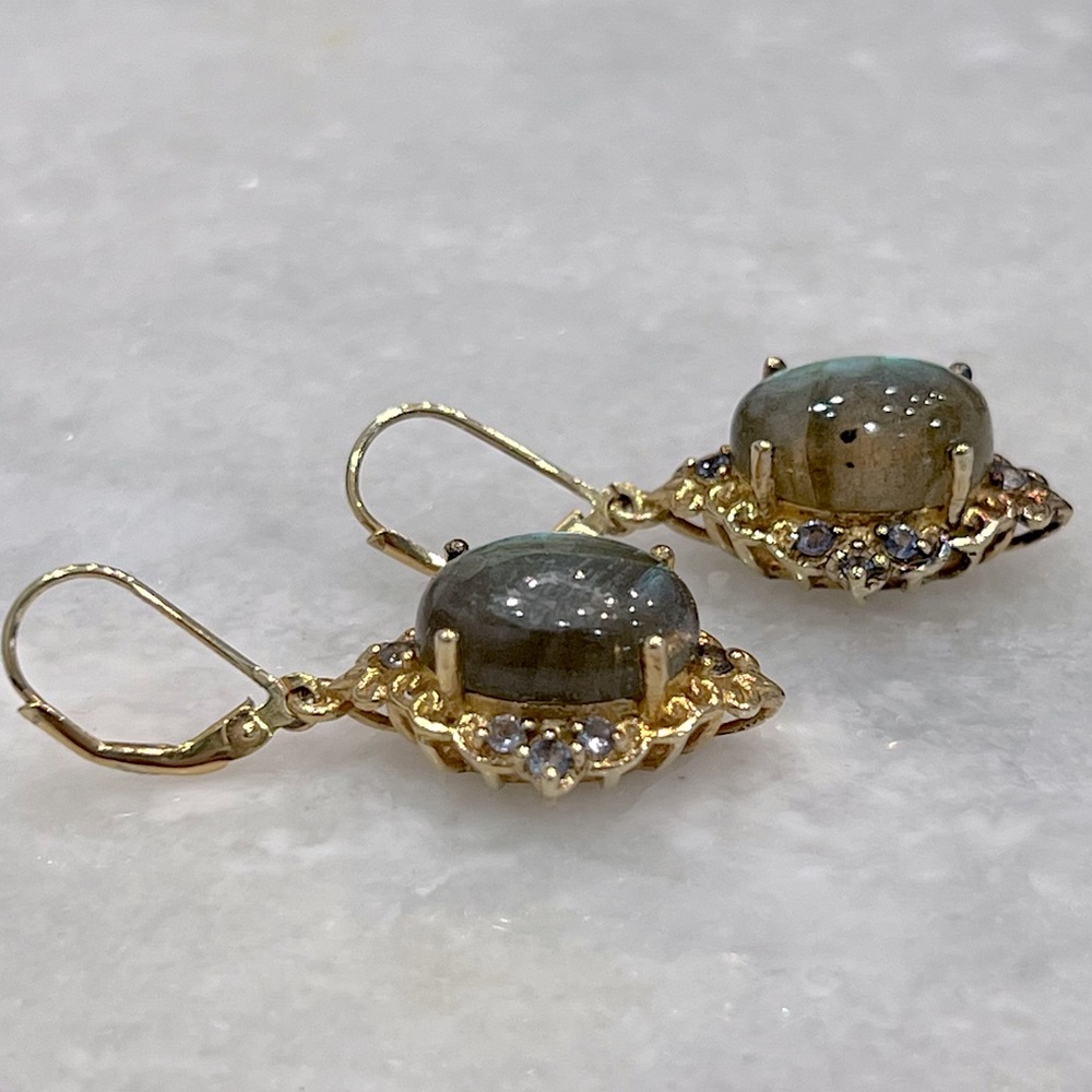 Malagasy Labradorite Catalina Iolite YG Sterling Silver Lever Back Earri… - Picture 5 of 15